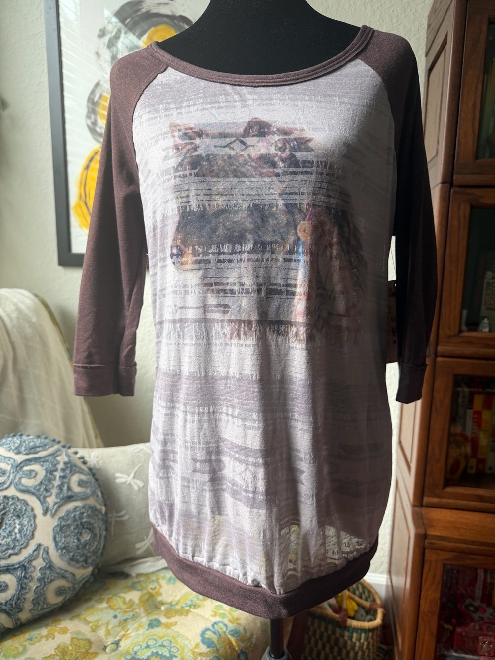 NWT Free People We The Free Burnout Graphic Raglan Baseball Tee Brown